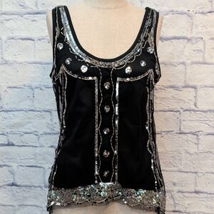 Candie's Vintage Black & Silver Sequin Tank Top - Size Large